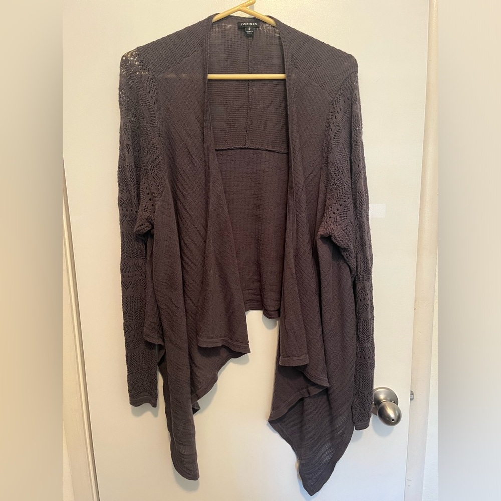 Torrid grey drape front cardigan